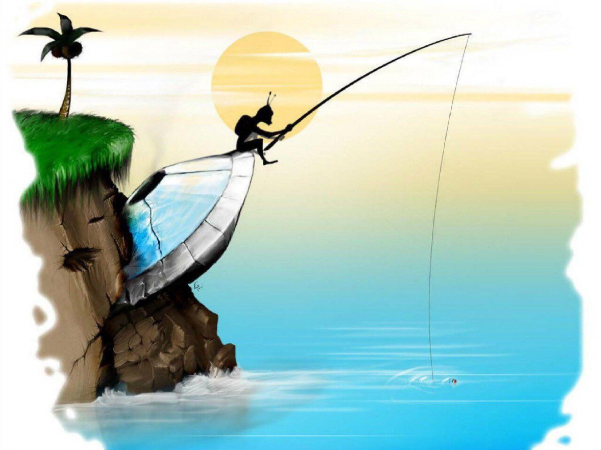 Рыбак со спиннингом