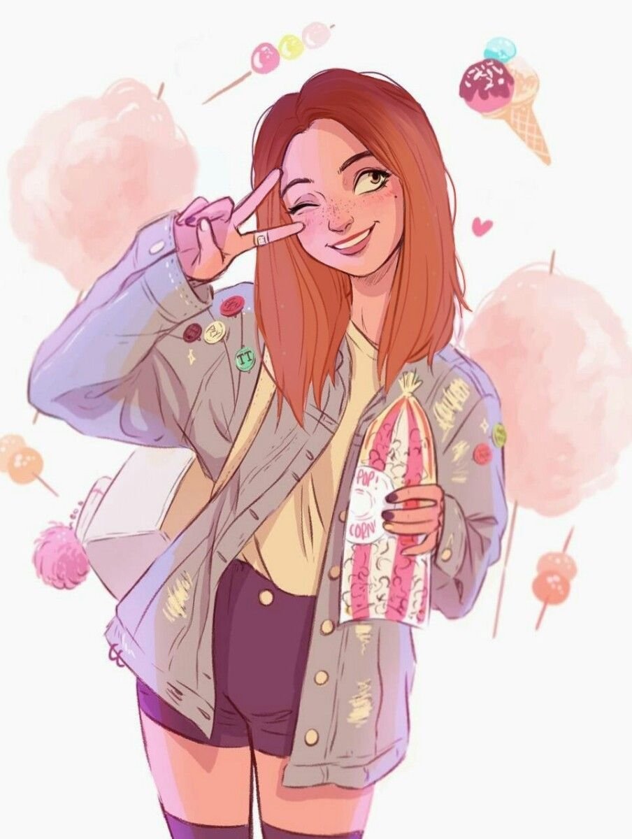 Девочка селфи нарисованная