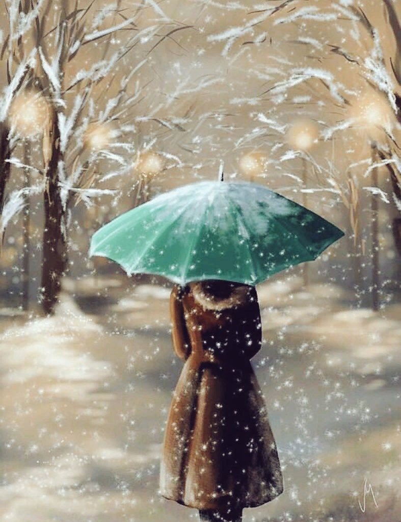 Девушка зимой со спины