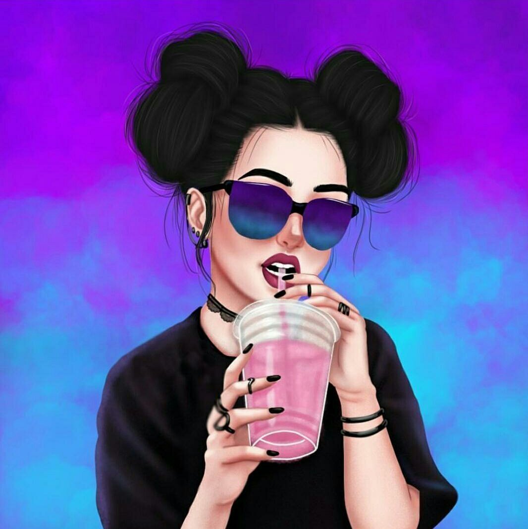 Девушка с коктейлем арт