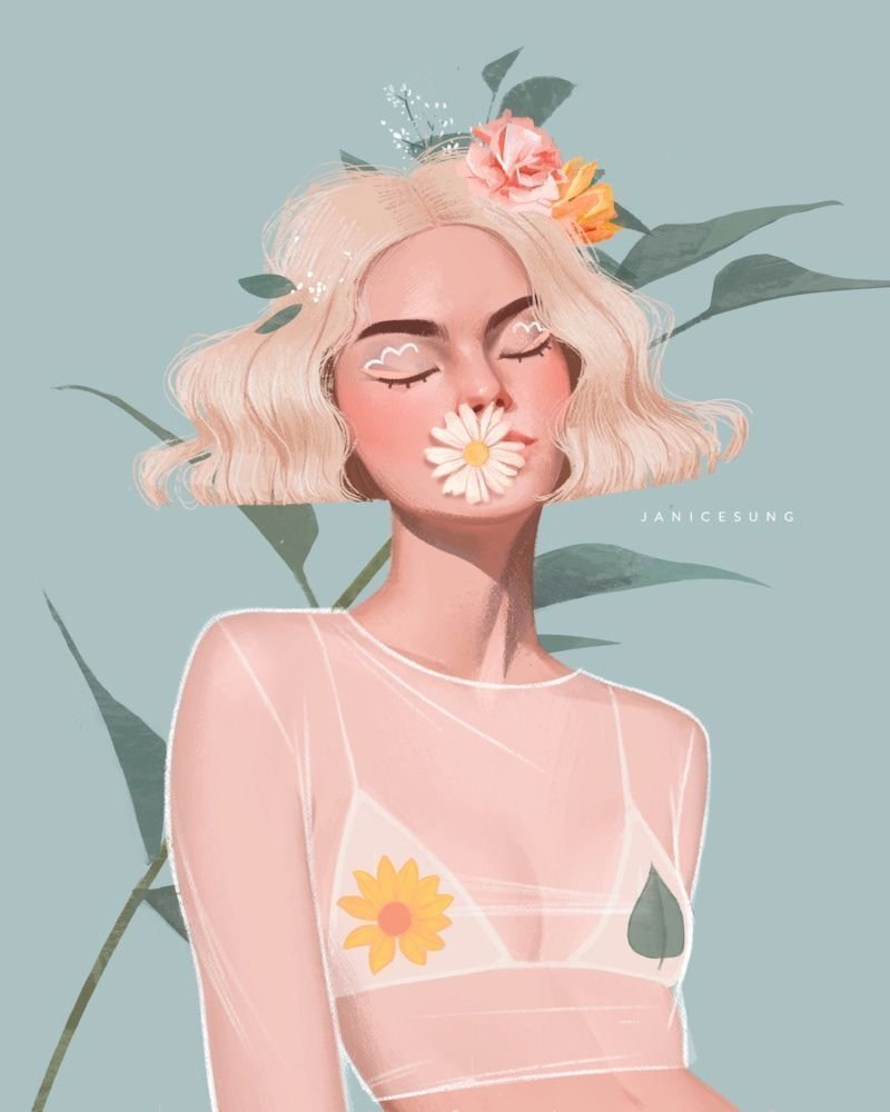 Девушка с подсолнухами Эстетика