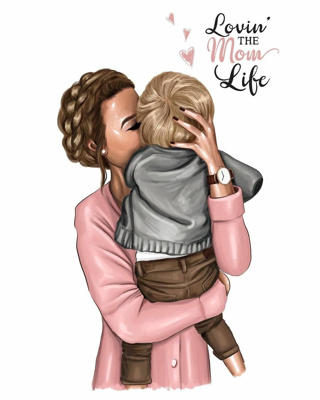 Стильные рисунки девушек с ребенком