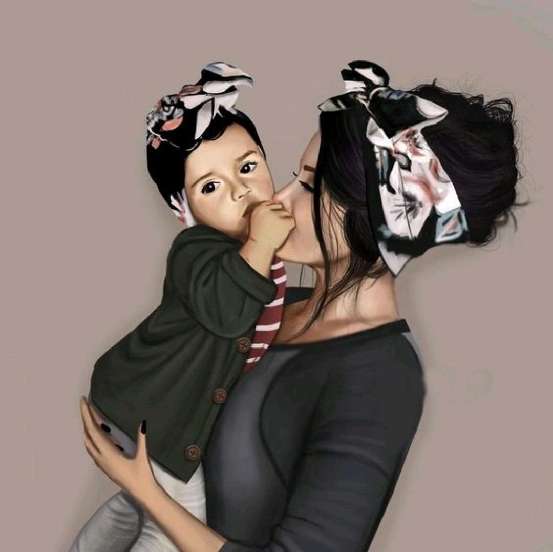 Мама с дочкой и сыном нарисованные