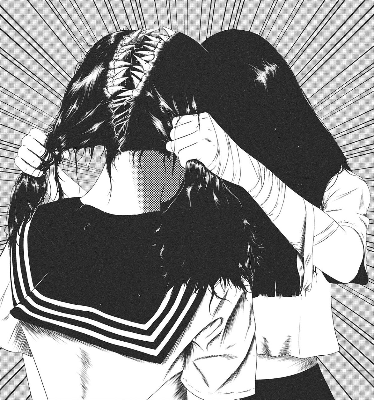 Аниме арт черно белый