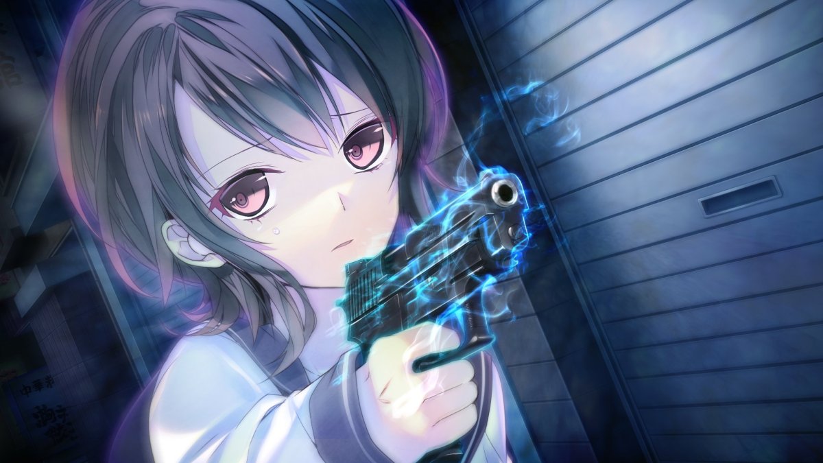 Аниме девушка с красными волосами с оружием