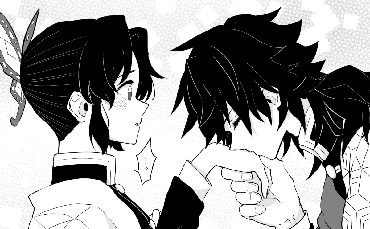 Шинобу Кочо и Гию Томиока любовь обнимашки поцелуи арты