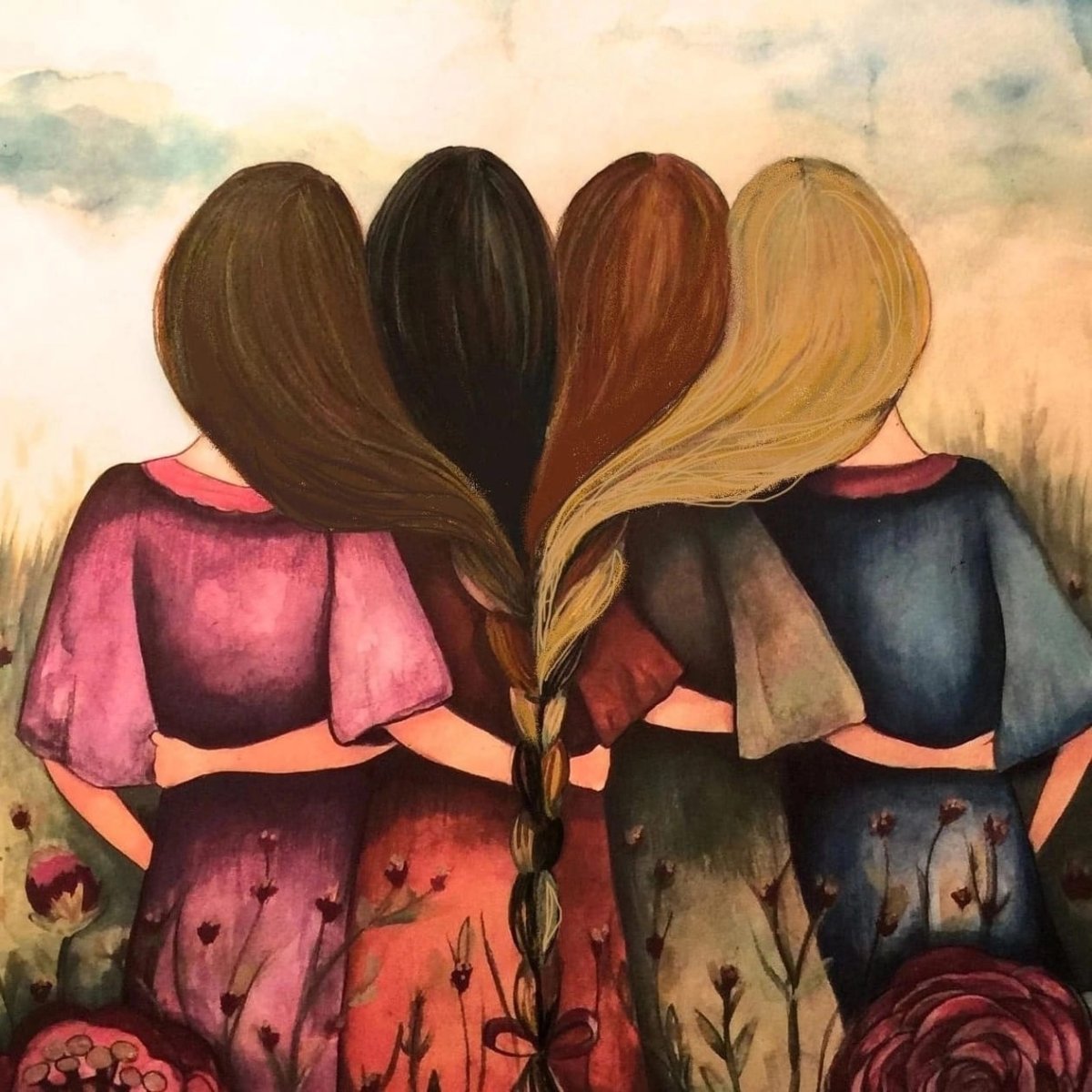 Компания друзей на закате