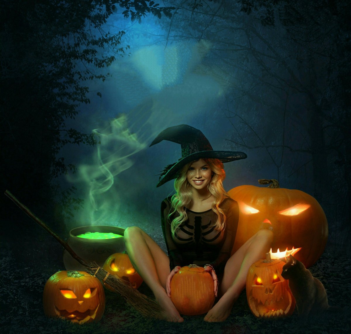 Ведьма с кошкой