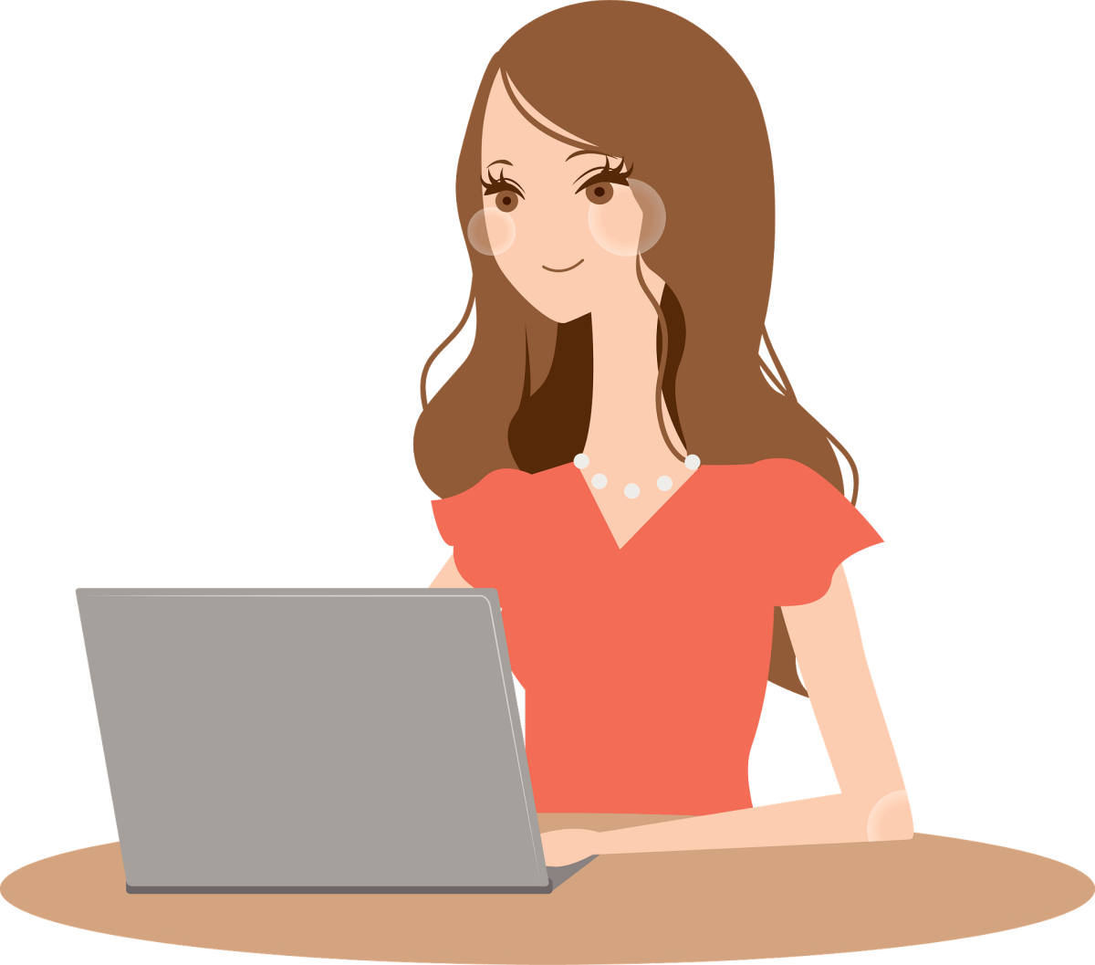 Иллюстрация девушка за компьютером на прозрачном фоне