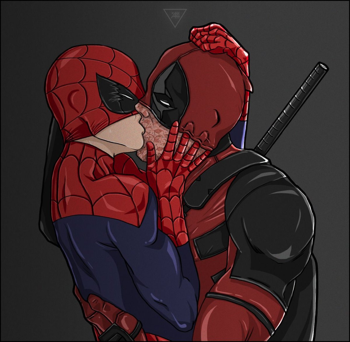 Deadpool and Spiderman Kiss