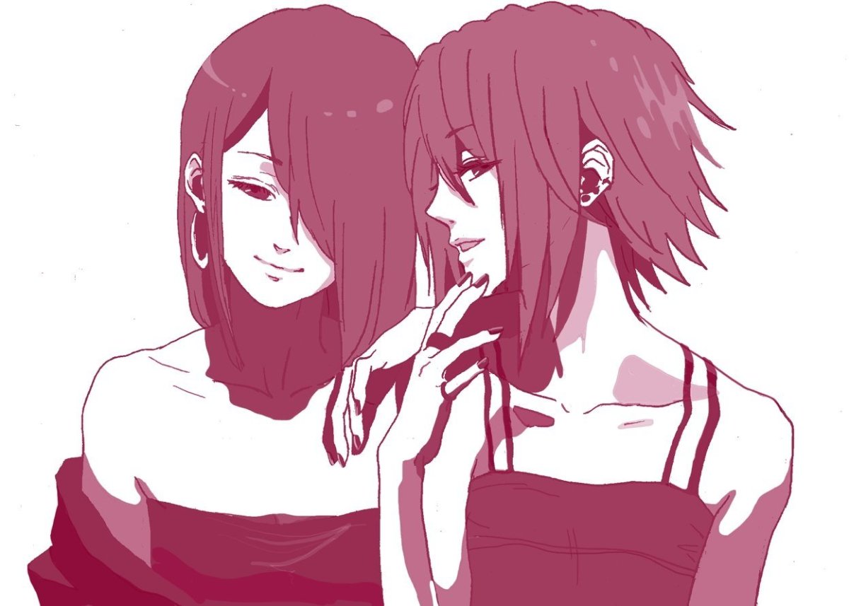 Аниме девушка с каре и парень